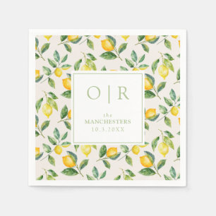 Monogram Watercolor Lemon Wedding Napkins