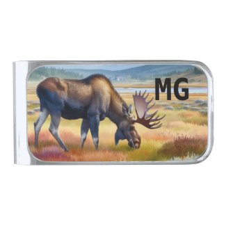 Monogram Watercolor Moose Money Clip