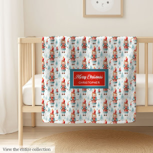 Monogram watercolor nutcracker merry Christmas Baby Blanket
