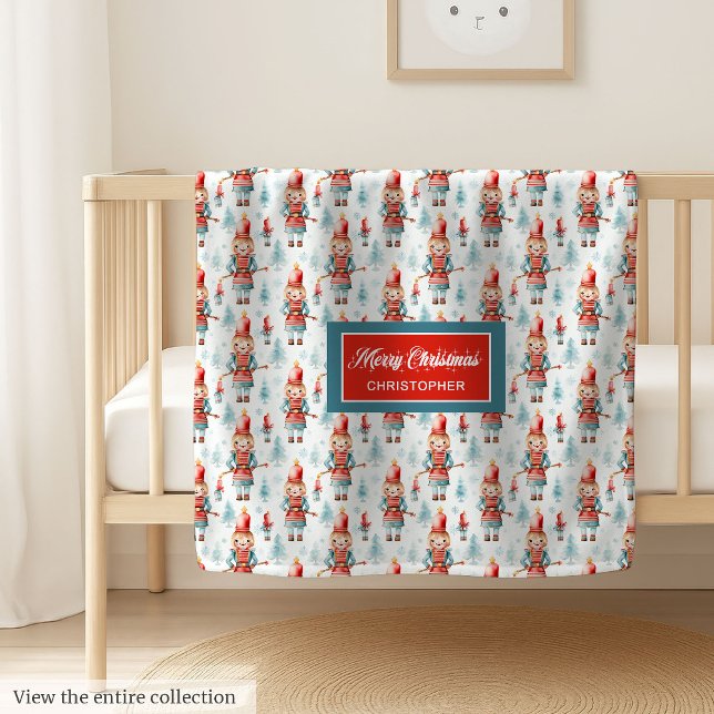 Monogram watercolor nutcracker merry Christmas Baby Blanket (Monogram watercolor nutcracker merry Christmas baby blanket)
