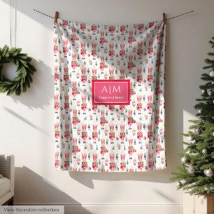 Monogram watercolor nutcracker merry Christmas Fleece Blanket