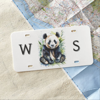  Monogram Watercolor Panda Bear  License Plate