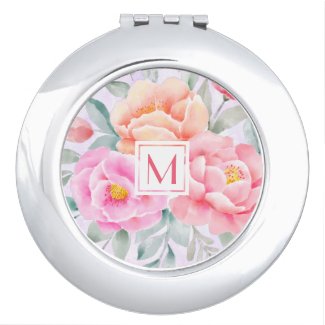 Monogram Watercolor Peonies Roses Pink Floral Boho