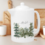 Monogram Watercolor Pine Forest mountain Aesthetic Teapot<br><div class="desc">Sip in style with our Monogram Watercolor Pine Forest mountain Aesthetic teapot! Personalize it and embrace nature's beauty,  and enjoy your drink with a touch of rustic charm.</div>