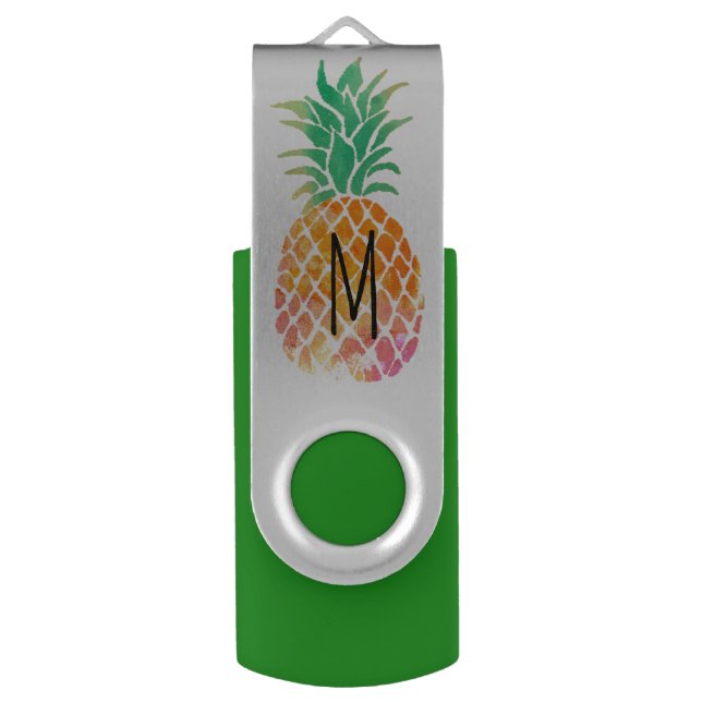 monogram watercolor pineapple flash drive (Front Vertical)