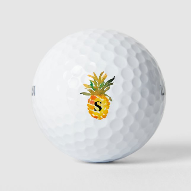 Monogram Watercolor Pineapple Golf Balls (Front)