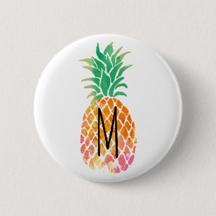 monogram watercolor pineapple pinback button