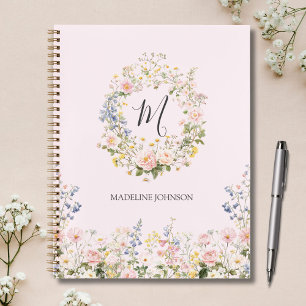 Monogram Watercolor Pink Blue Flowers Floral Planner