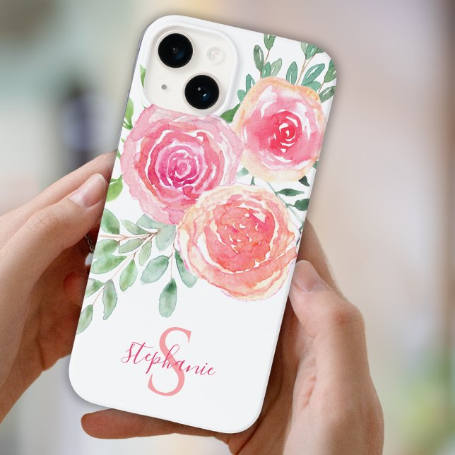 Monogram Watercolor Pink Floral Case-Mate iPhone Case (Creator Uploaded)