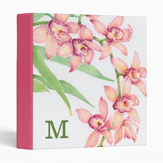 Monogram | Watercolor Pink Flowers Binder (Front/Spine)