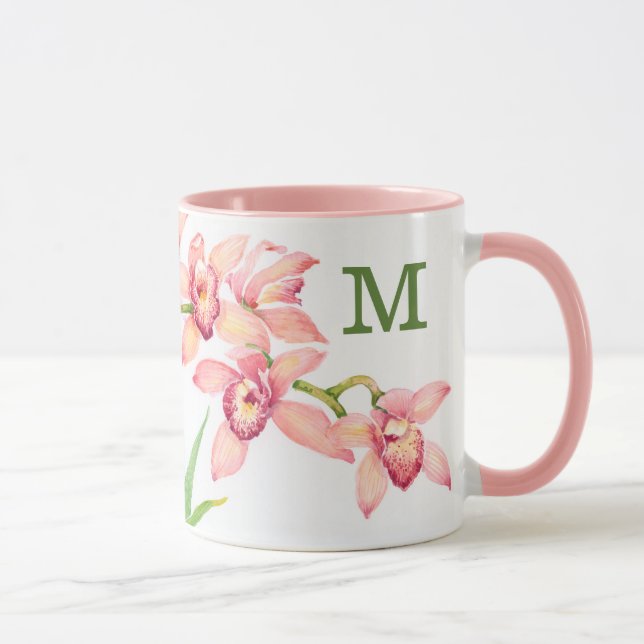 Monogram | Watercolor Pink Flowers Mug (Right)
