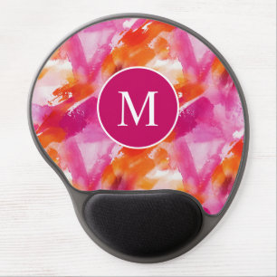 Monogram Watercolor Pink Orange Abstract Gel Mouse Pad