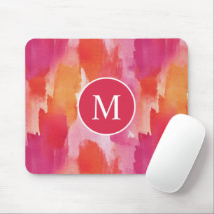 Monogram Watercolor Pink Orange Abstract Mouse Pad
