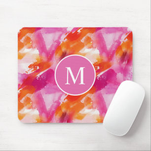 Monogram Watercolor Pink Orange Abstract Mouse Pad