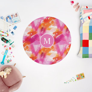 Monogram Watercolor Pink Orange Abstract Outdoor Rug