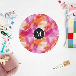 Monogram Watercolor Pink Orange Abstract Outdoor Rug