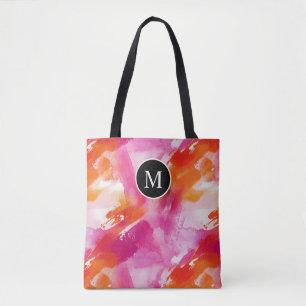 Monogram Watercolor Pink Orange Abstract Tote Bag