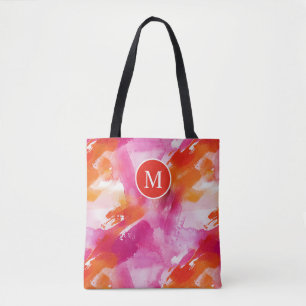 Monogram Watercolor Pink Orange Abstract Tote Bag