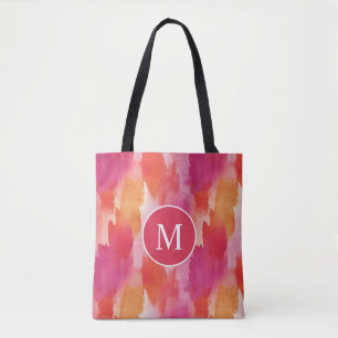 Monogram Watercolor Pink Orange Abstract Tote Bag