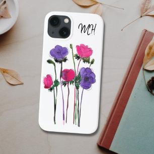 Monogram Watercolor Pink Purple Floral iPhone 13 Case