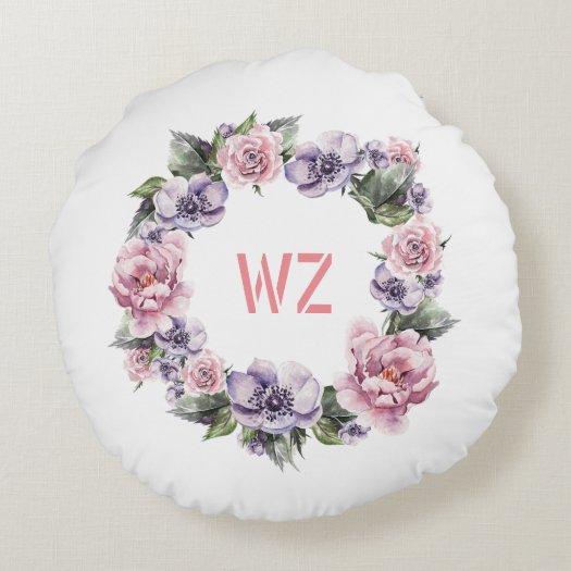 Monogram Watercolor Pink Purple Garland of Flower