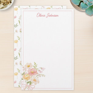 Monogram Watercolor Pretty Flower Bouquet Floral Stationery