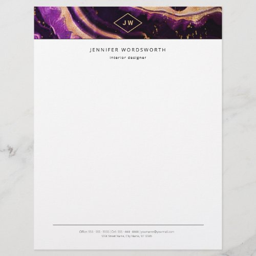 Monogram Watercolor Professional Purple Agate Letterhead