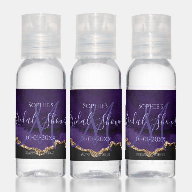 Monogram Watercolor Purple Agate Gold, Bridal Hand Sanitizer (Set)