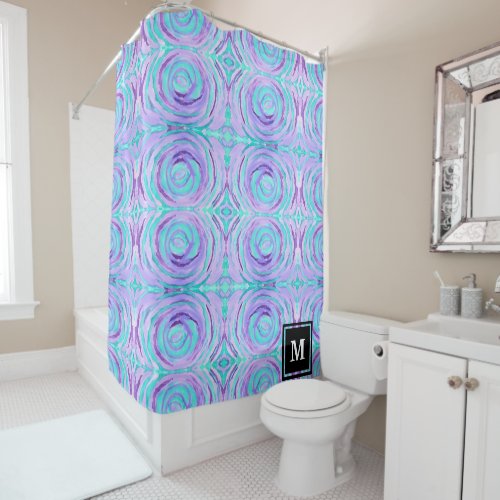 Monogram Watercolor Purple Turquoise Swirl Shower Curtain