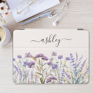 Monogram Watercolor Purple Wildflower Meadow iPad Mini Cover