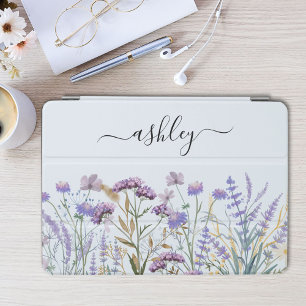 Monogram Watercolor Purple Wildflower Meadow iPad Pro Cover