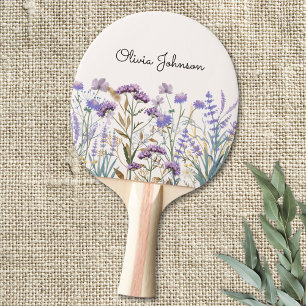 Monogram Watercolor Purple Wildflower Meadow Ping Pong Paddle