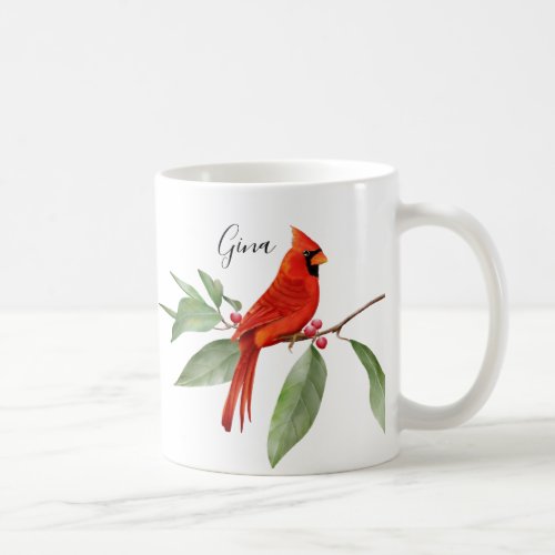 Monogram Watercolor Red Cardinal Bird Coffee Mug