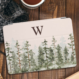 Monogram Watercolor Rustic Green Forest iPad Pro Cover