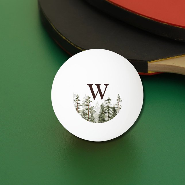 Monogram Watercolor Rustic Green Forest Ping Pong Ball (In situ)