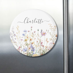 Monogram Watercolor Rustic Pretty Wildflower Field Magnet