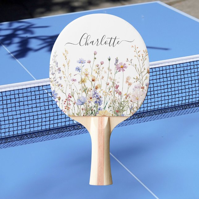 Monogram Watercolor Rustic Pretty Wildflower Field Ping Pong Paddle (In situ)
