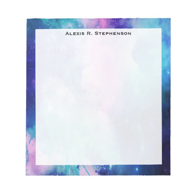 Monogram Watercolor Space Universe Blue Pink Star Notepad (Front)