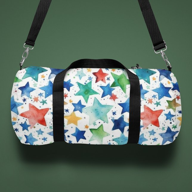 Monogram Watercolor Stars Personalized Duffle Bag (Creator Uploaded)