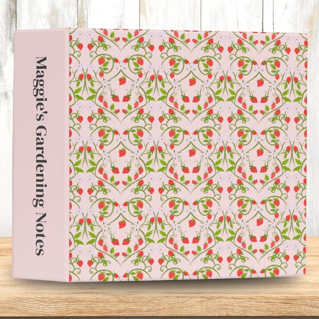 Monogram Watercolor Strawberry Blossom Pattern 3 Ring Binder (Creator Uploaded)