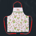 Monogram Watercolor Strawberry Pattern on Pink   Apron<br><div class="desc">Watercolor Strawberry Pattern on Blush Pink . Personalize by adding your name or short phrase.</div>