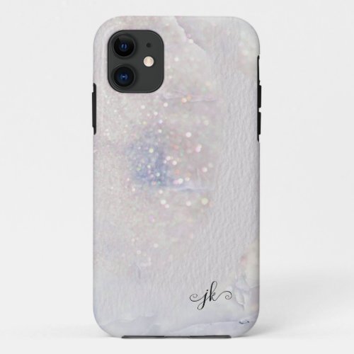 Monogram Watercolor Texture Opal Mineral Sparkle iPhone 11 Case