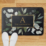 Monogram Watercolor Tropical Green Leaves Bath Mat