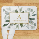 Monogram Watercolor Tropical Green Leaves Bath Mat