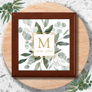 Monogram Watercolor Tropical Green Leaves Gift Box