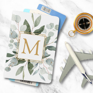 Monogram Watercolor Tropical Green Leaves Passport Holder