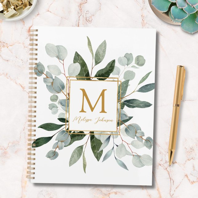 Monogram Watercolor Tropical Green Leaves  Planner (In situ)
