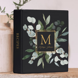 Monogram Watercolor Tropical Green Leaves Recipe Mini Binder