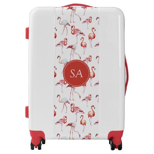 Monogram Watercolor Tropical Pink Flamingo