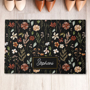 Monogram Watercolor Vintage Wildflower Floral Doormat